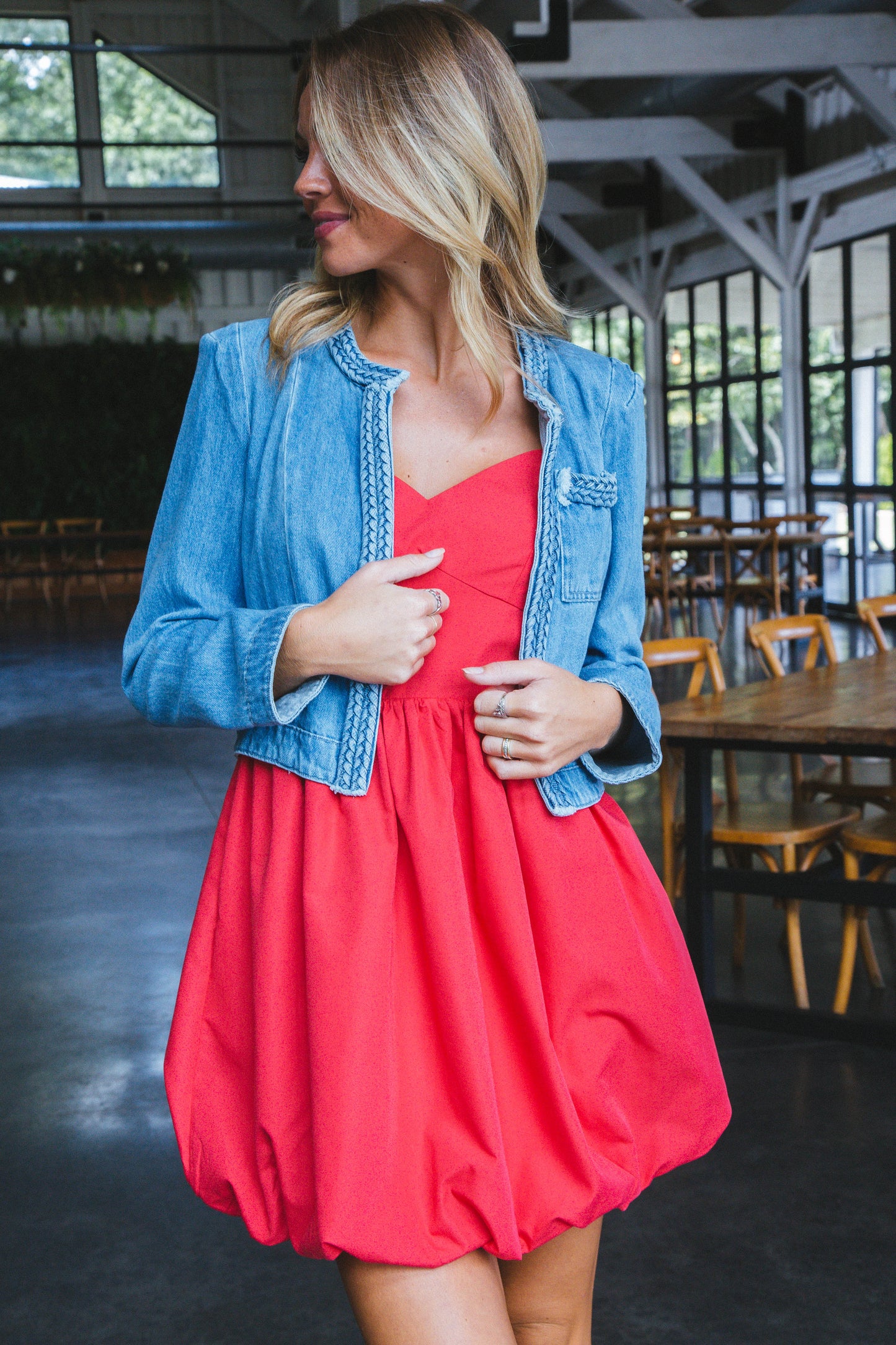  Giana Solid Bubble Hem Dress, Red
