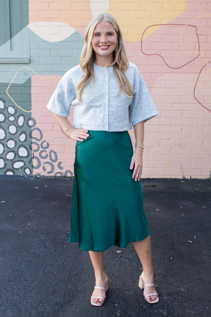  Stevie Satin Bias Midi Skirt, Sea Green