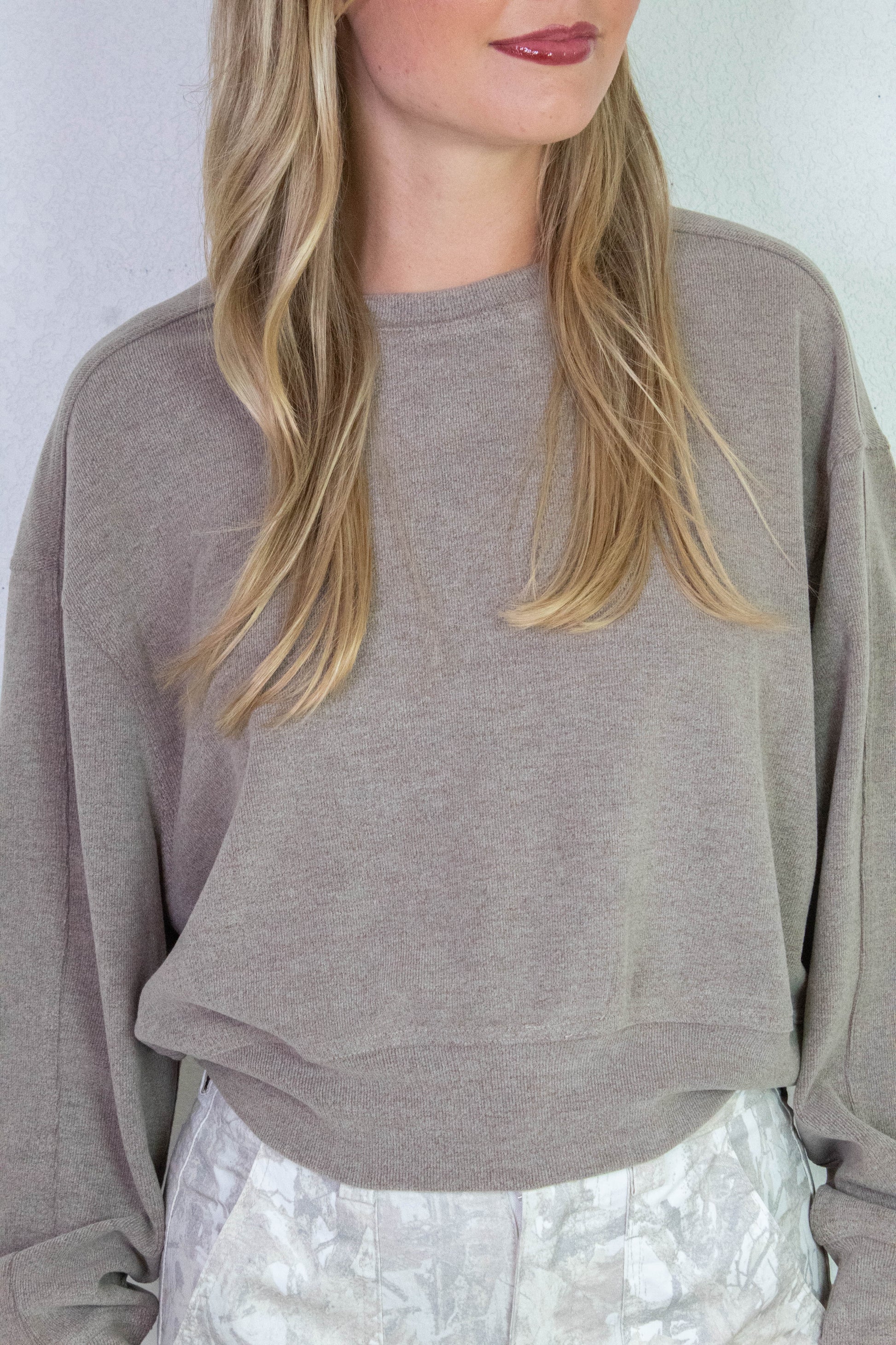  Kinsley Soft Ribbed Sweatshirt, Dusty Mocha