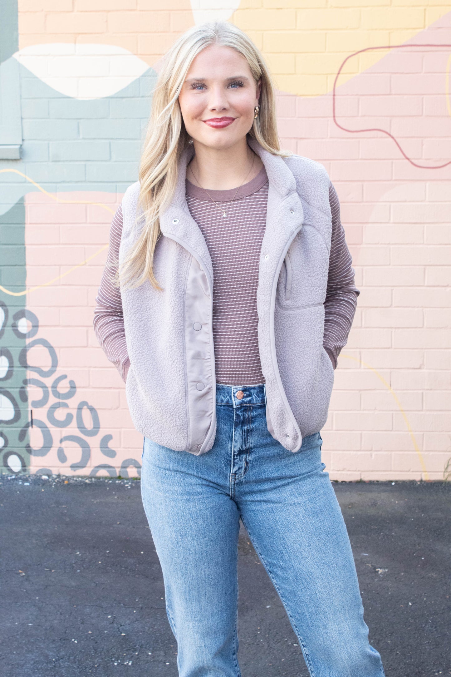 Be Cool Elena Fleece Button Up Vest, Earth Grey