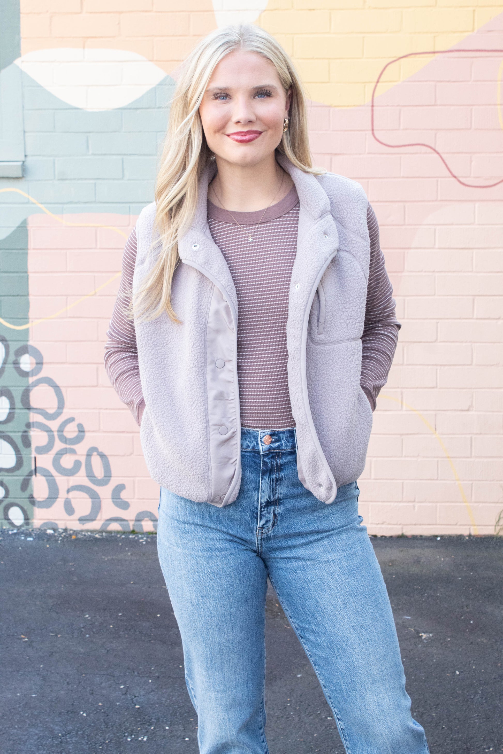 Be Cool Elena Fleece Button Up Vest, Earth Grey