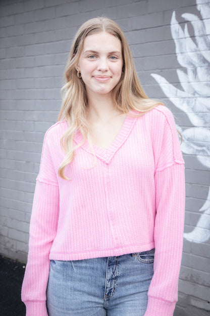  Mel Drop Shoulder Ribbed Top, Pink