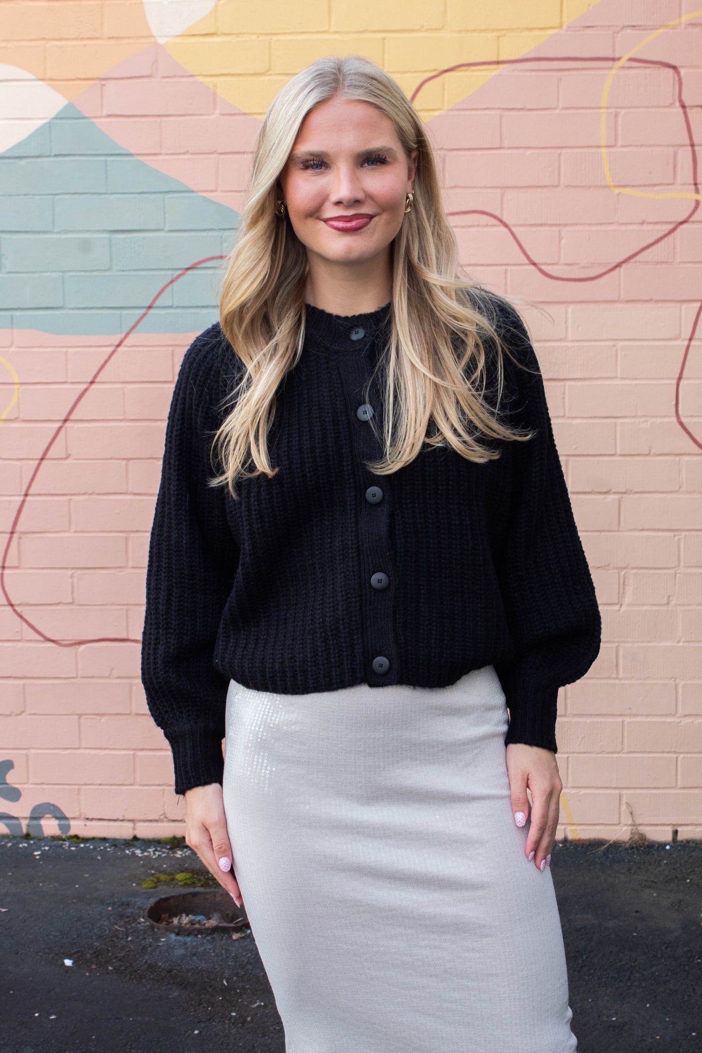  Estelle Chunky Knit Cardigan, Black
