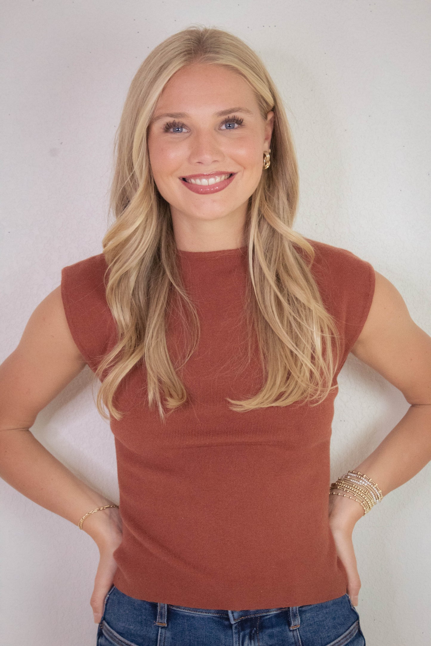  Nova Boat Neck Sleeveless Sweater, Cinnamon