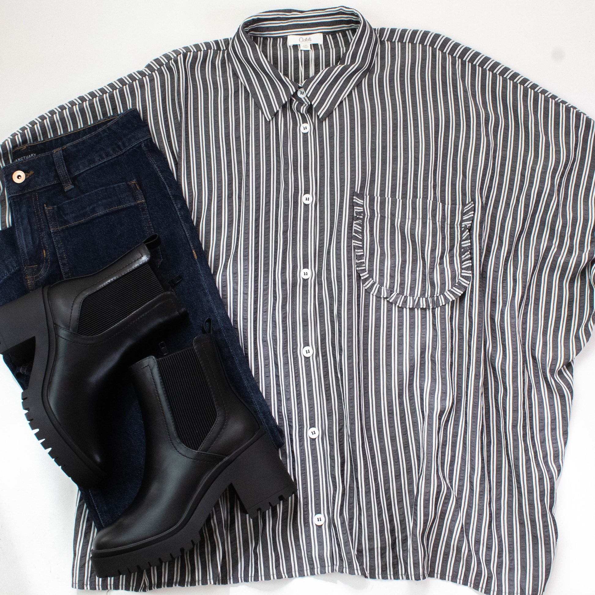  Cressida Striped Button Down Shirt, Black Stripe | Extended Sizes