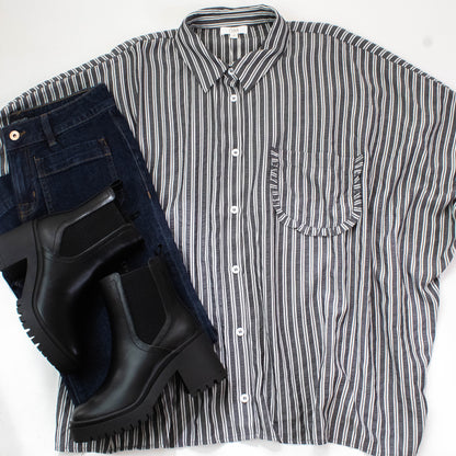  Cressida Striped Button Down Shirt, Black Stripe | Extended Sizes