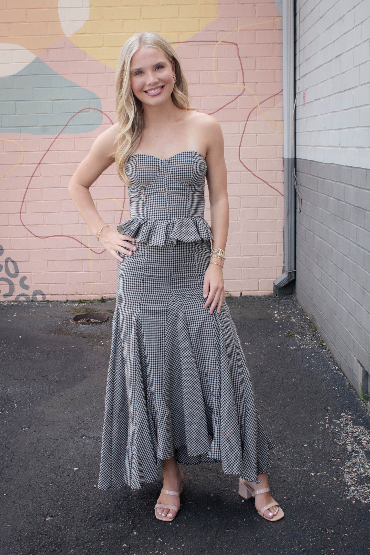  Minerva Checkered Maxi Skirt, Black Taupe