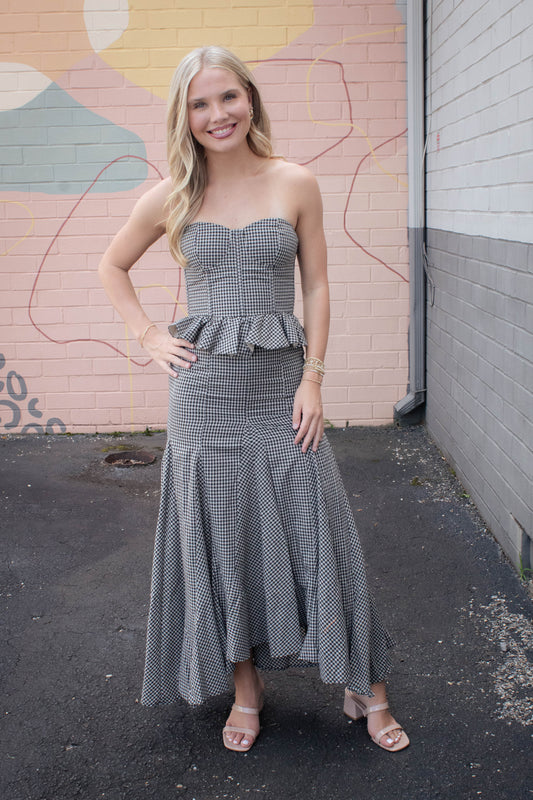  Minerva Checkered Maxi Skirt, Black Taupe
