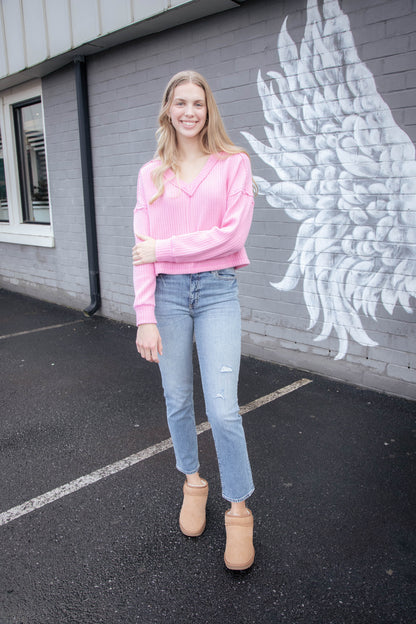  Mel Drop Shoulder Ribbed Top, Pink