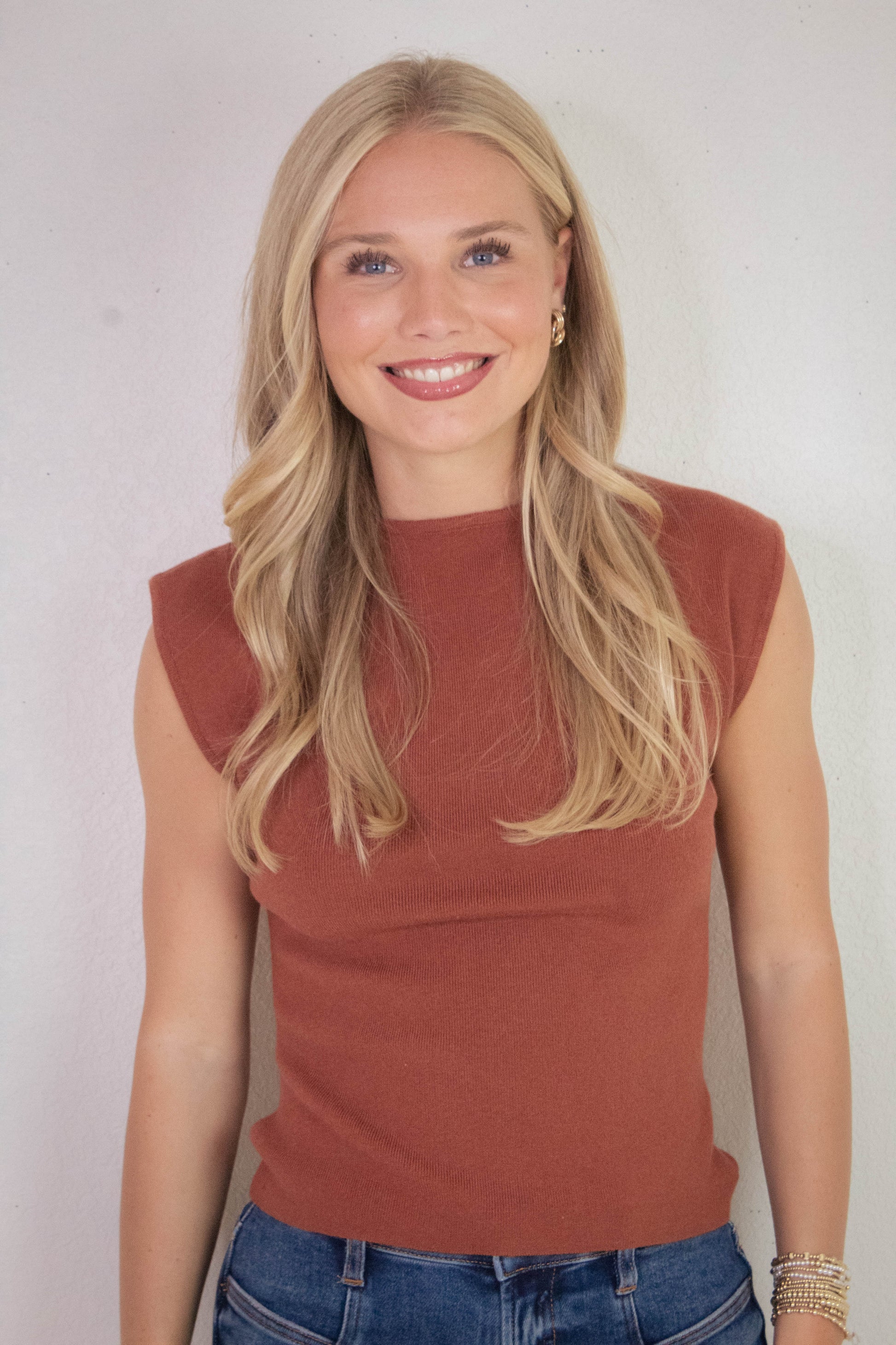  Nova Boat Neck Sleeveless Sweater, Cinnamon