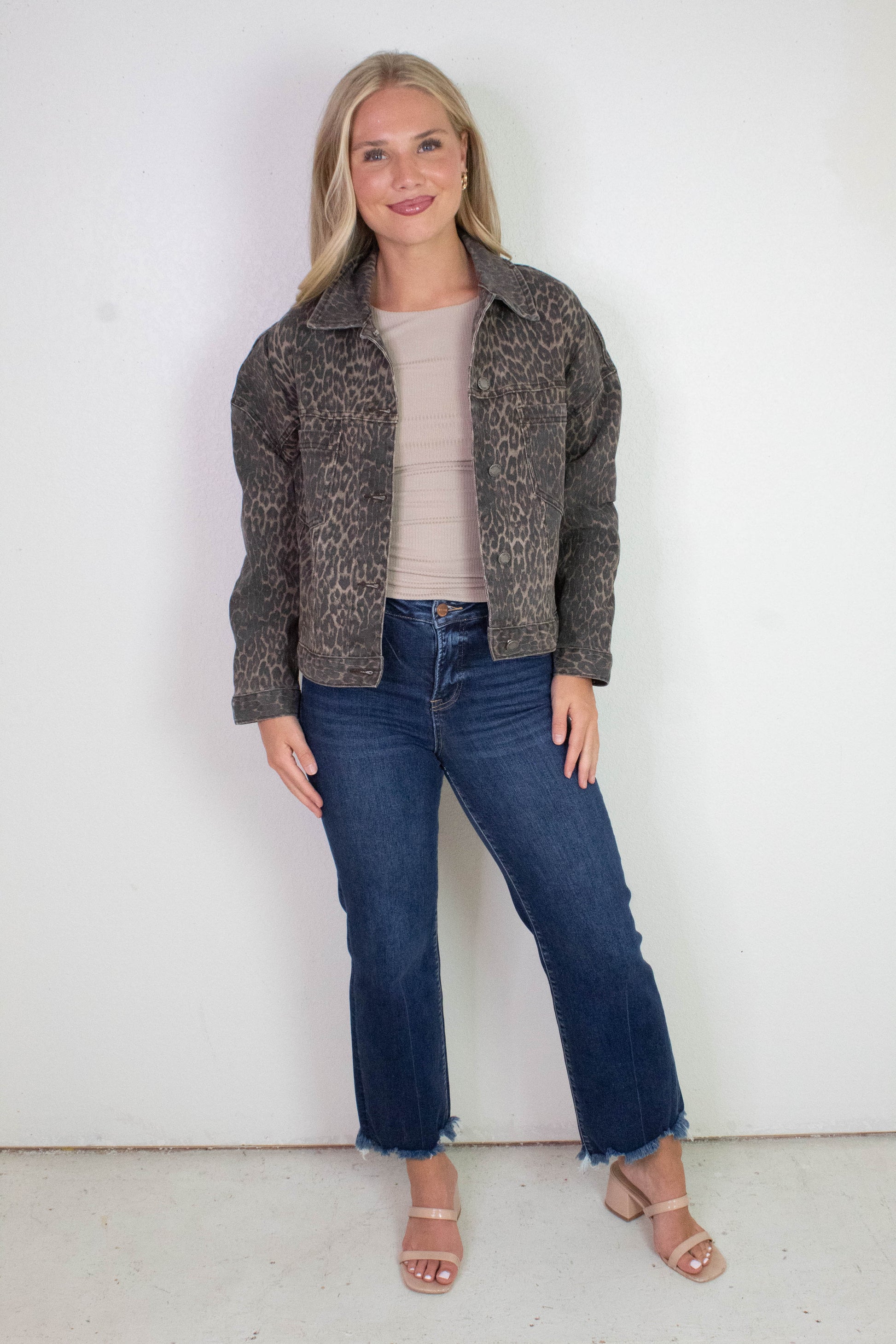  Lorna Leopard Print Denim Jacket, Leopard