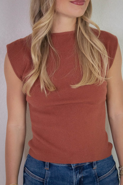 Nova Boat Neck Sleeveless Sweater, Cinnamon