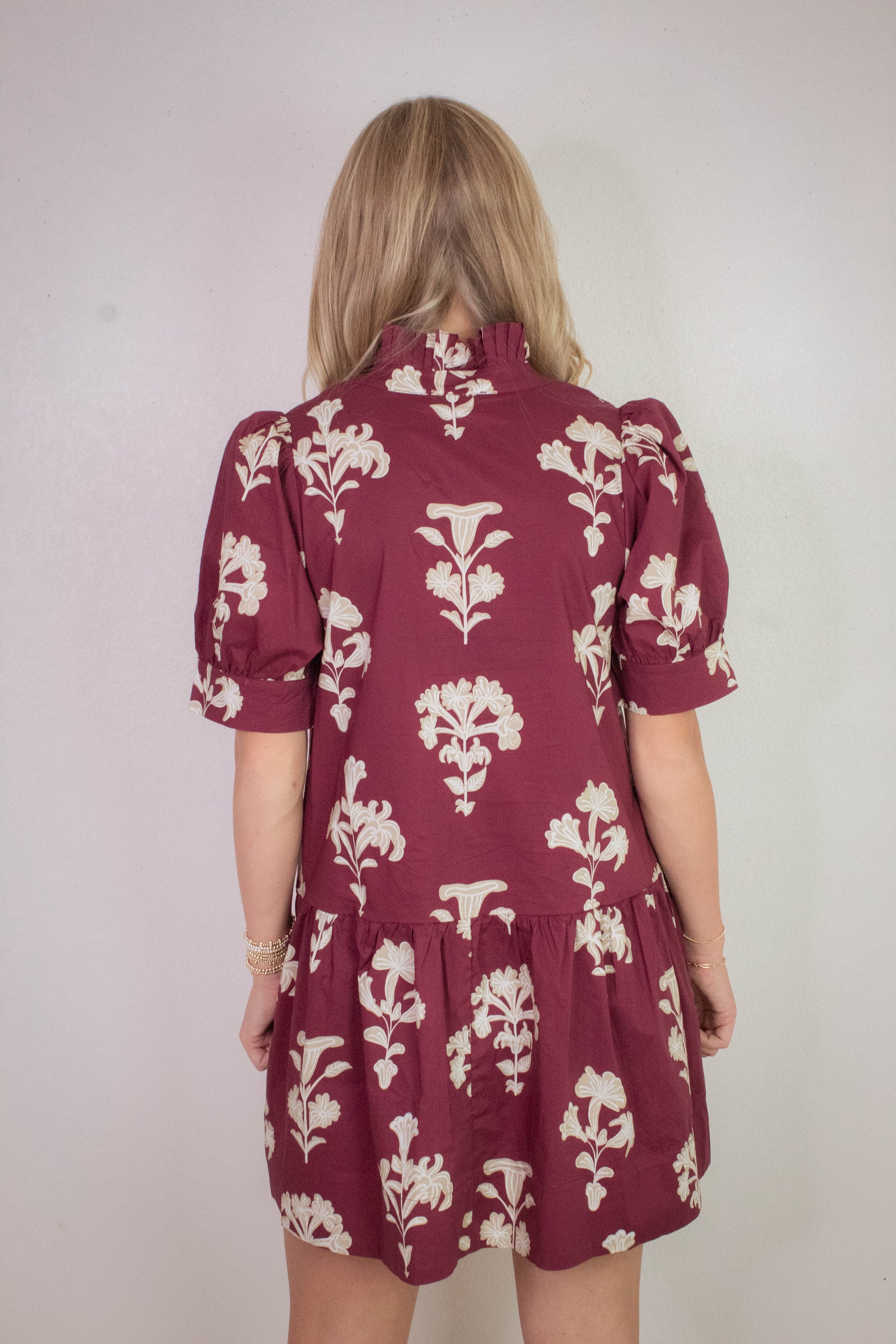  Zoe Printed Mini Dress, Garnet