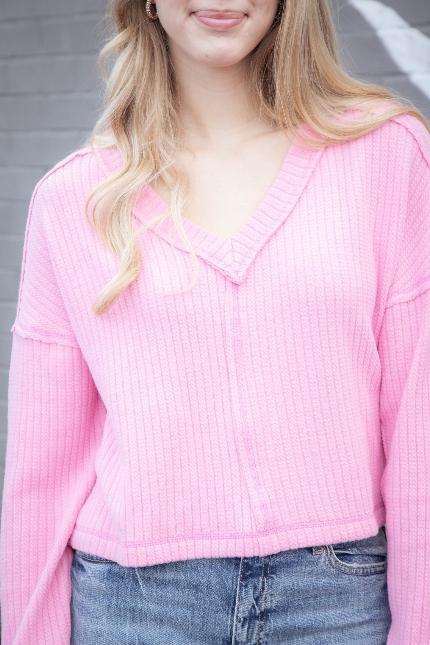  Mel Drop Shoulder Ribbed Top, Pink