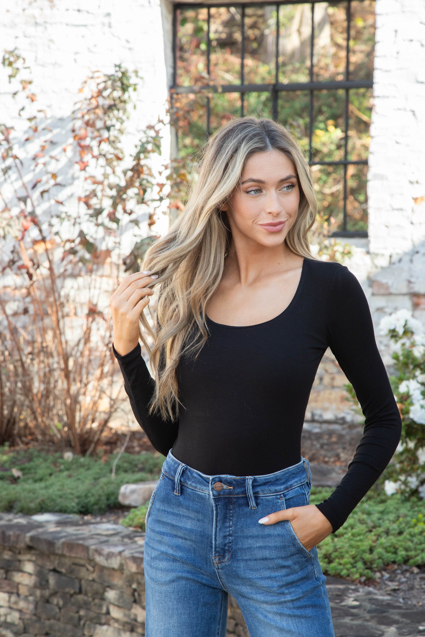  Carolyn Scoop Neck Bodysuit, Black