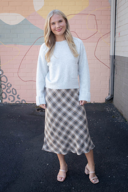  Lila Cuff Detail Pocket Sweater, Heather Grey