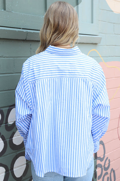  Sabine Tailored Stripe Shirt, Oxford Stripe Blue | Free People