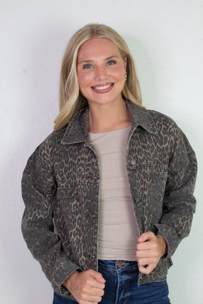  Lorna Leopard Print Denim Jacket, Leopard