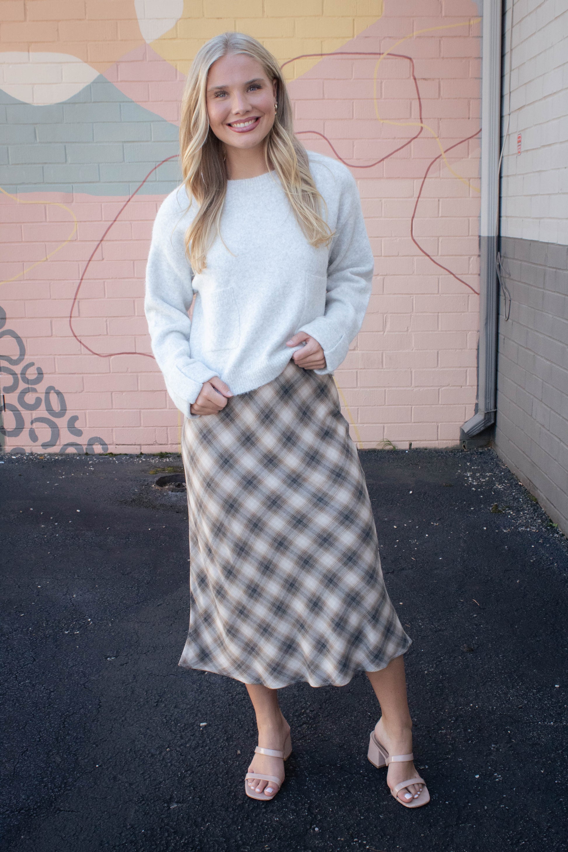 Lila Cuff Detail Pocket Sweater, Heather Grey