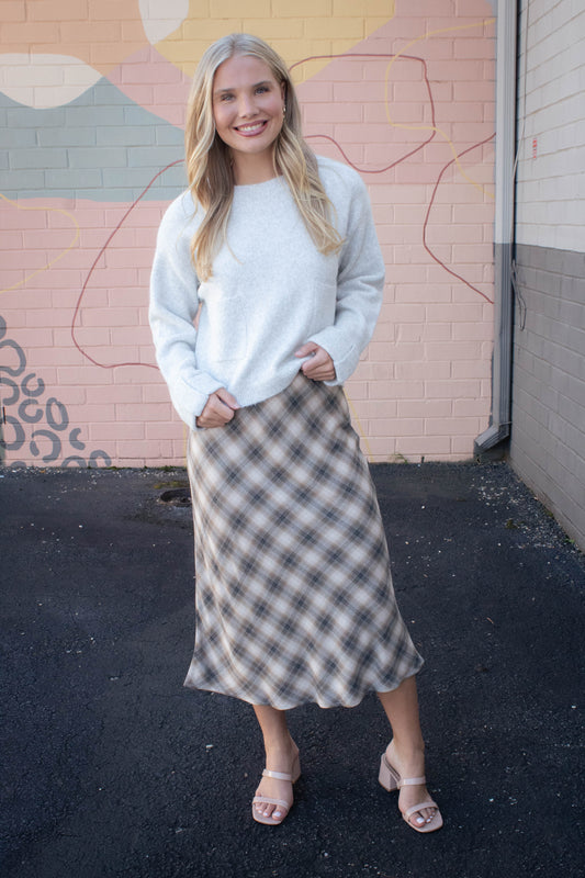  Lila Cuff Detail Pocket Sweater, Heather Grey