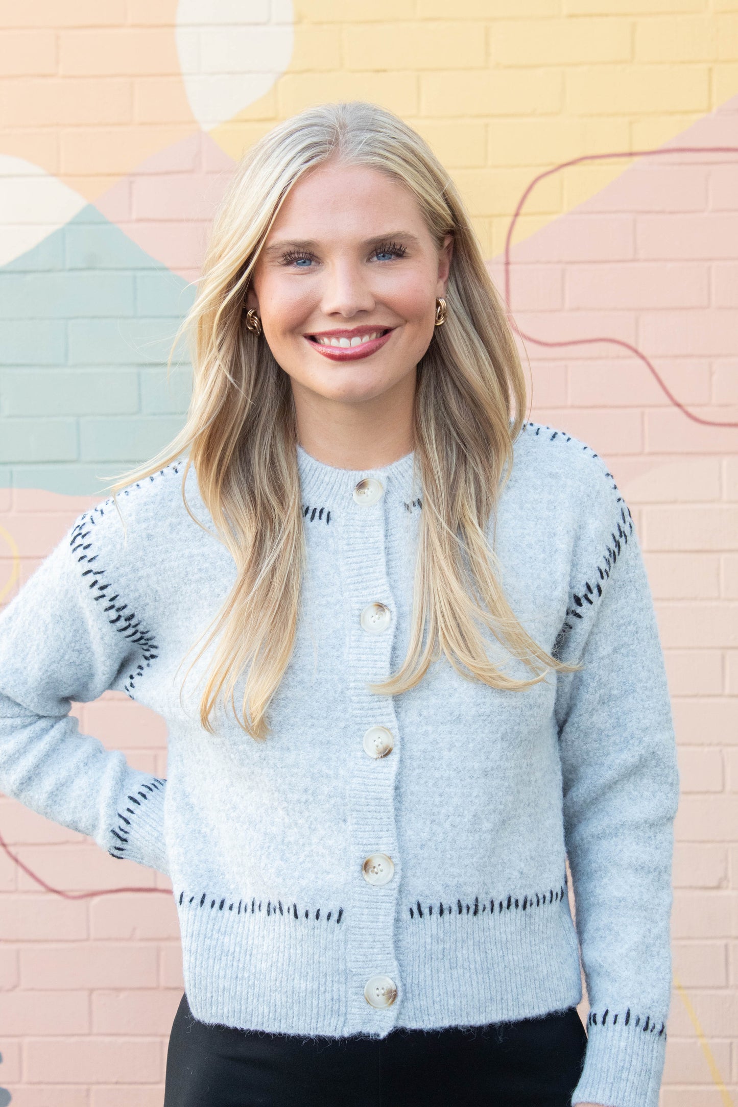  Lottie Stitch Detail Cardigan, Grey | RD Style