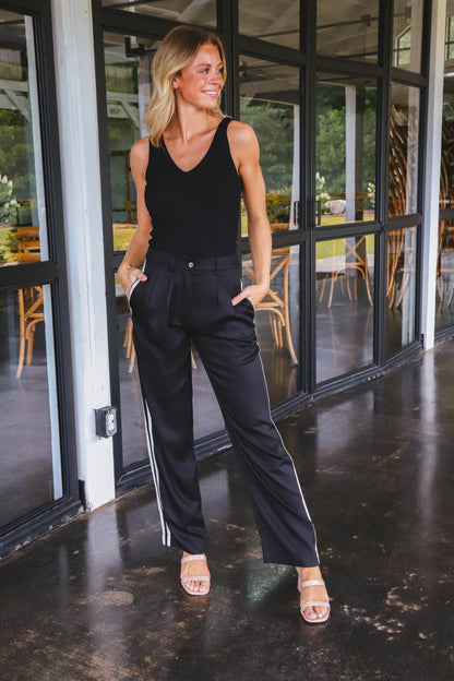 Leighton Side Stripe Trousers, Black Cream