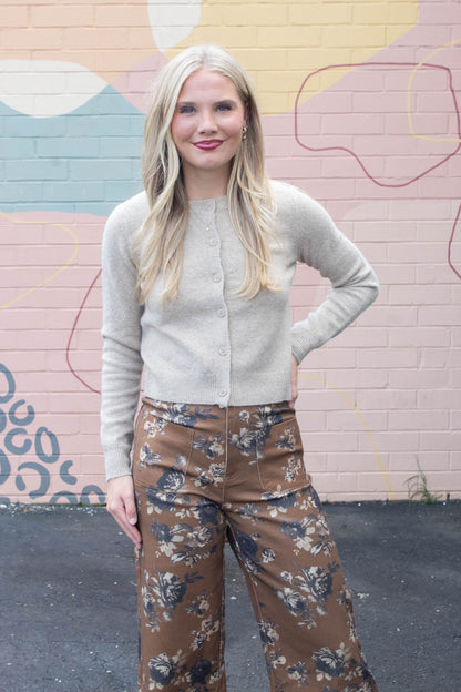  Maria Round Neck Cardigan, Khaki