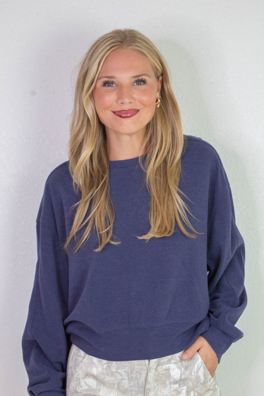  Kinsley Soft Ribbed Sweatshirt, Dusty Indigo