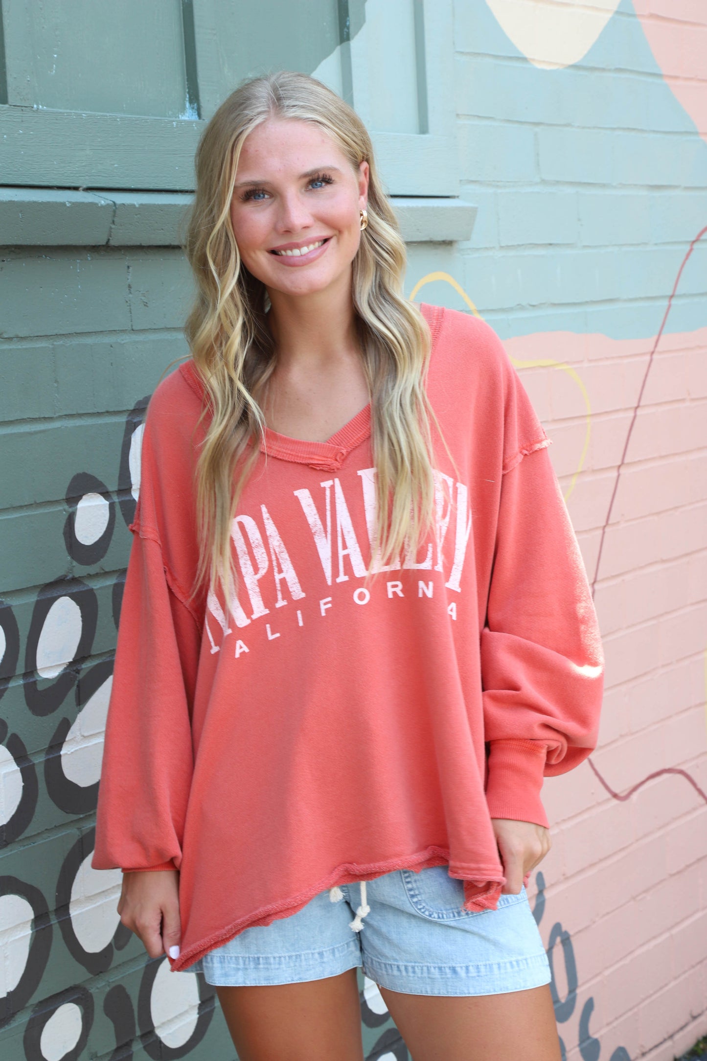 Venice V-Neck Graphic Sweatshirt, Rose Sienna Combo | Free People