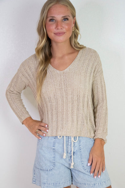  Devon Wide Rib Knit Sweater, Taupe | Sadie & Sage