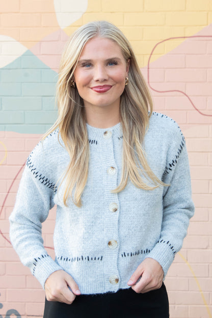 Lottie Stitch Detail Cardigan, Grey | RD Style