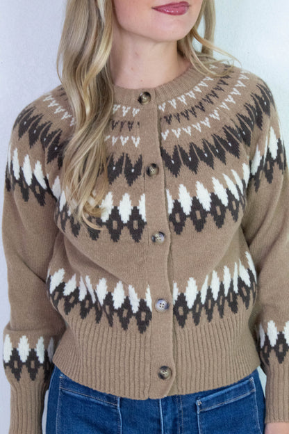  Luna Multicolor Fair Isle Cardigan, Khaki Multi