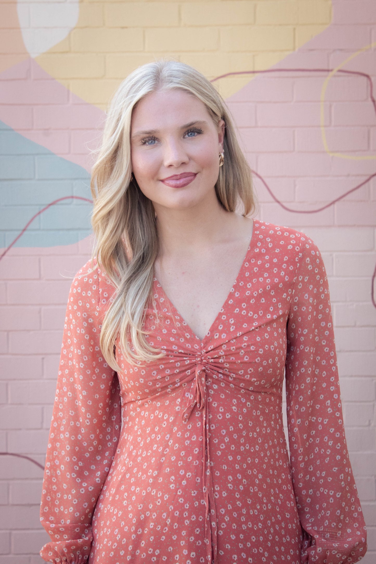 Suri Ditsy Floral Mini Dress, Orange Floral