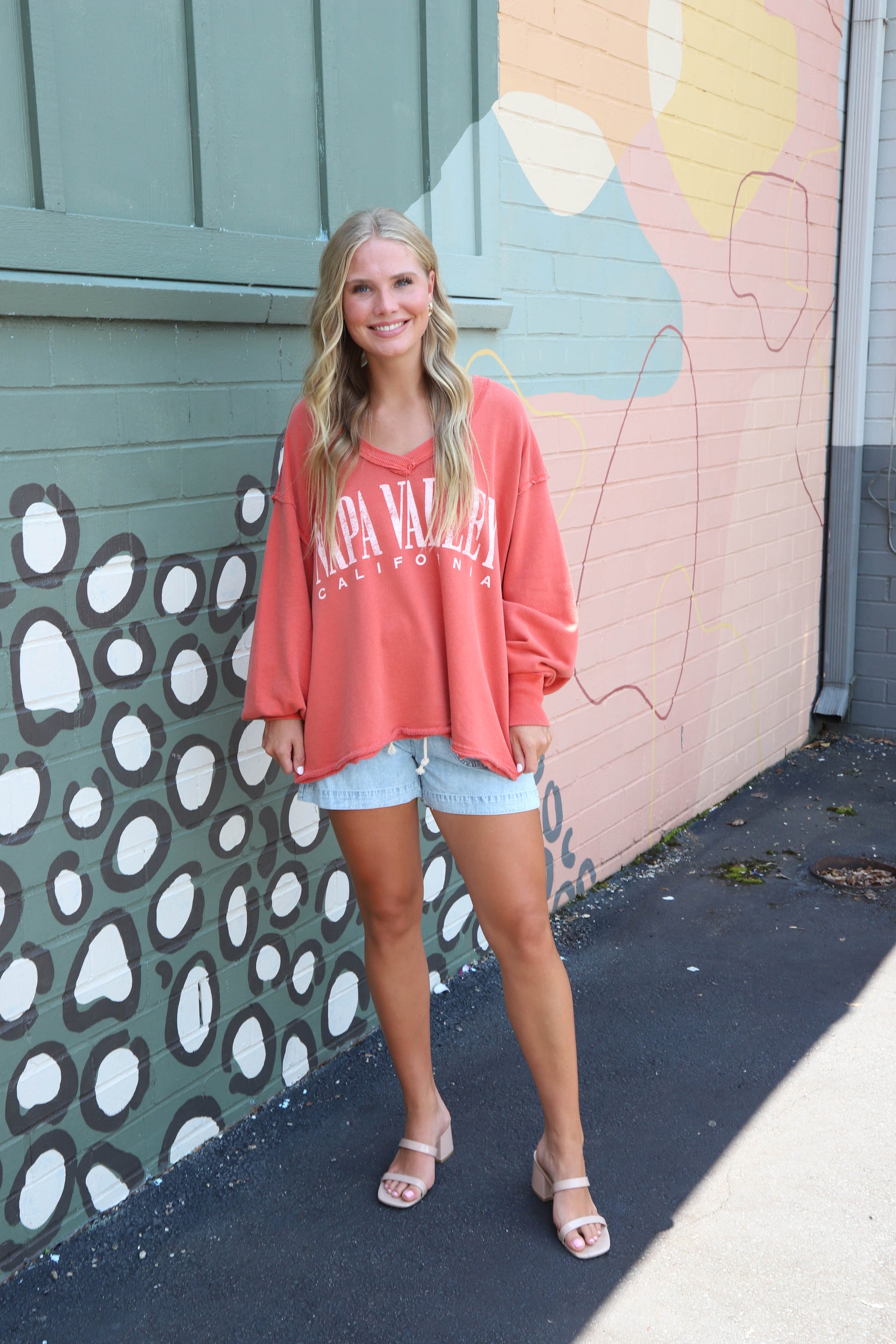  Venice V-Neck Graphic Sweatshirt, Rose Sienna Combo | Free People