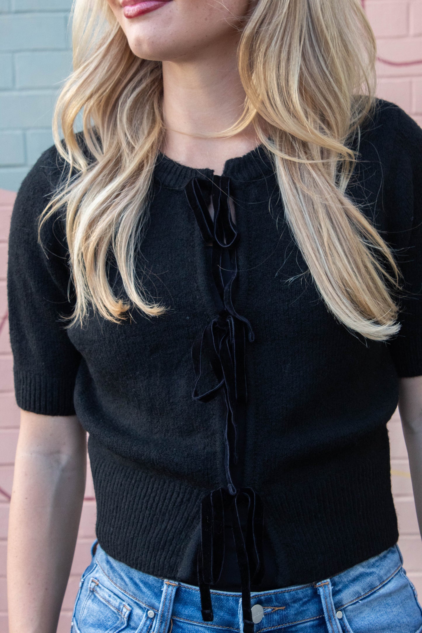  Sereia Bow Front Cardigan, Black | Steve Madden