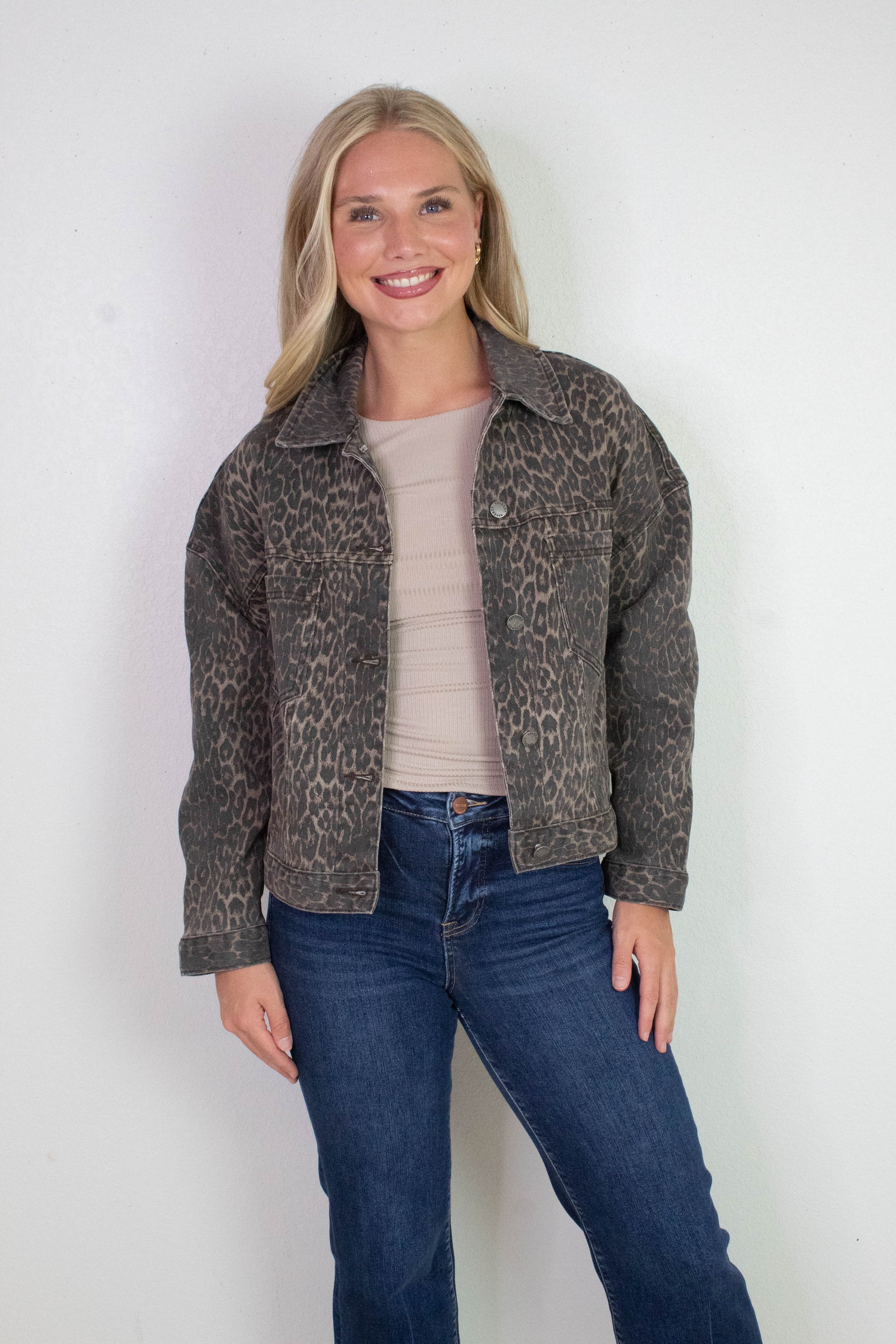  Lorna Leopard Print Denim Jacket, Leopard