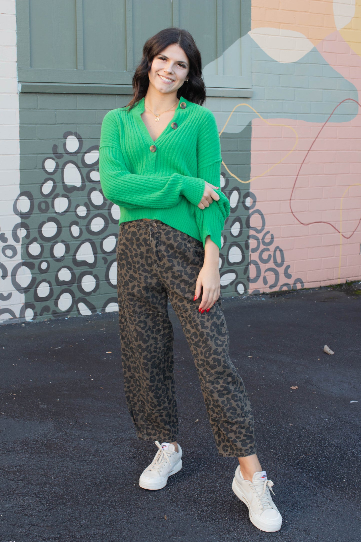  Aurelie Twill Barrel Pants, Mocha Leopard