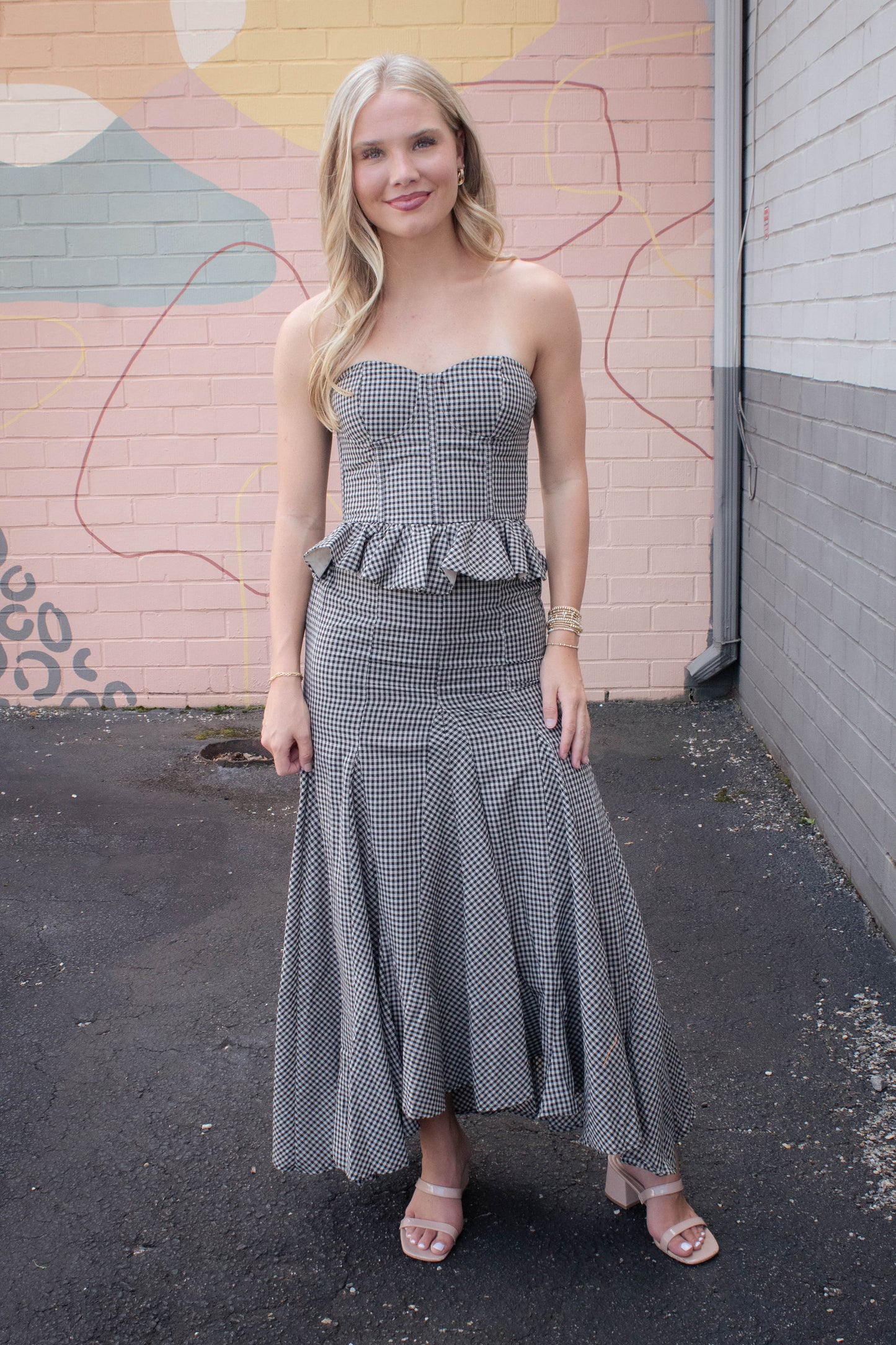  Minerva Checkered Maxi Skirt, Black Taupe