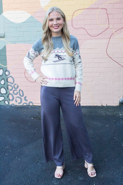  Gunhild Ski Print Sweater, Grey | RD Style