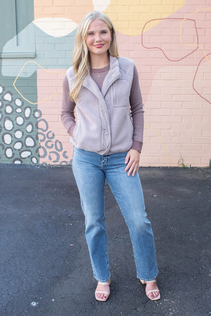 Be Cool Elena Fleece Button Up Vest, Earth Grey