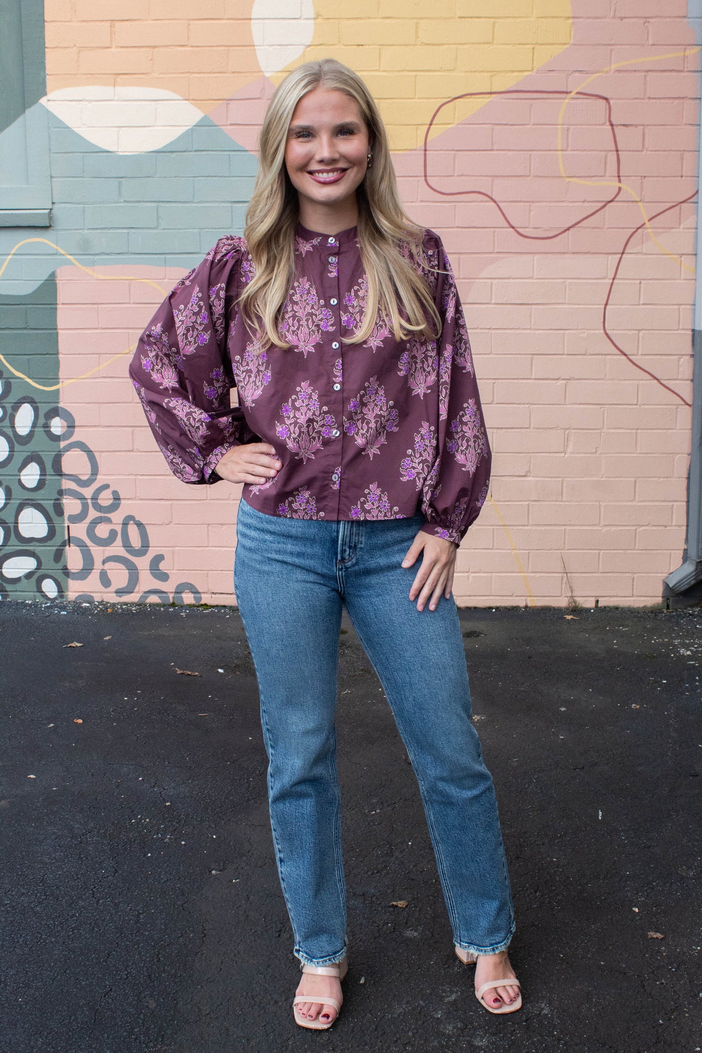  Wren Block Floral Blouse, Burgundy