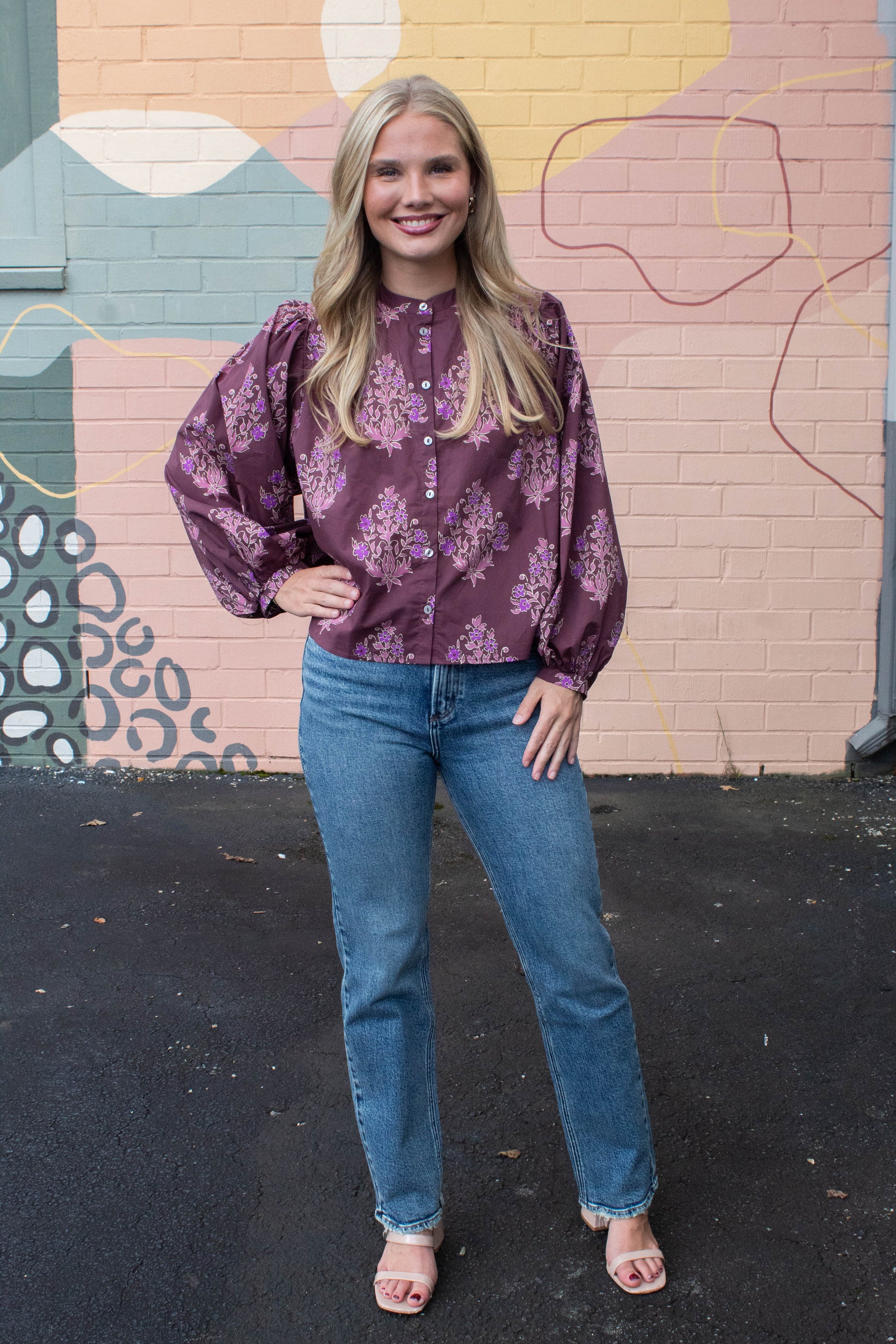  Wren Block Floral Blouse, Burgundy