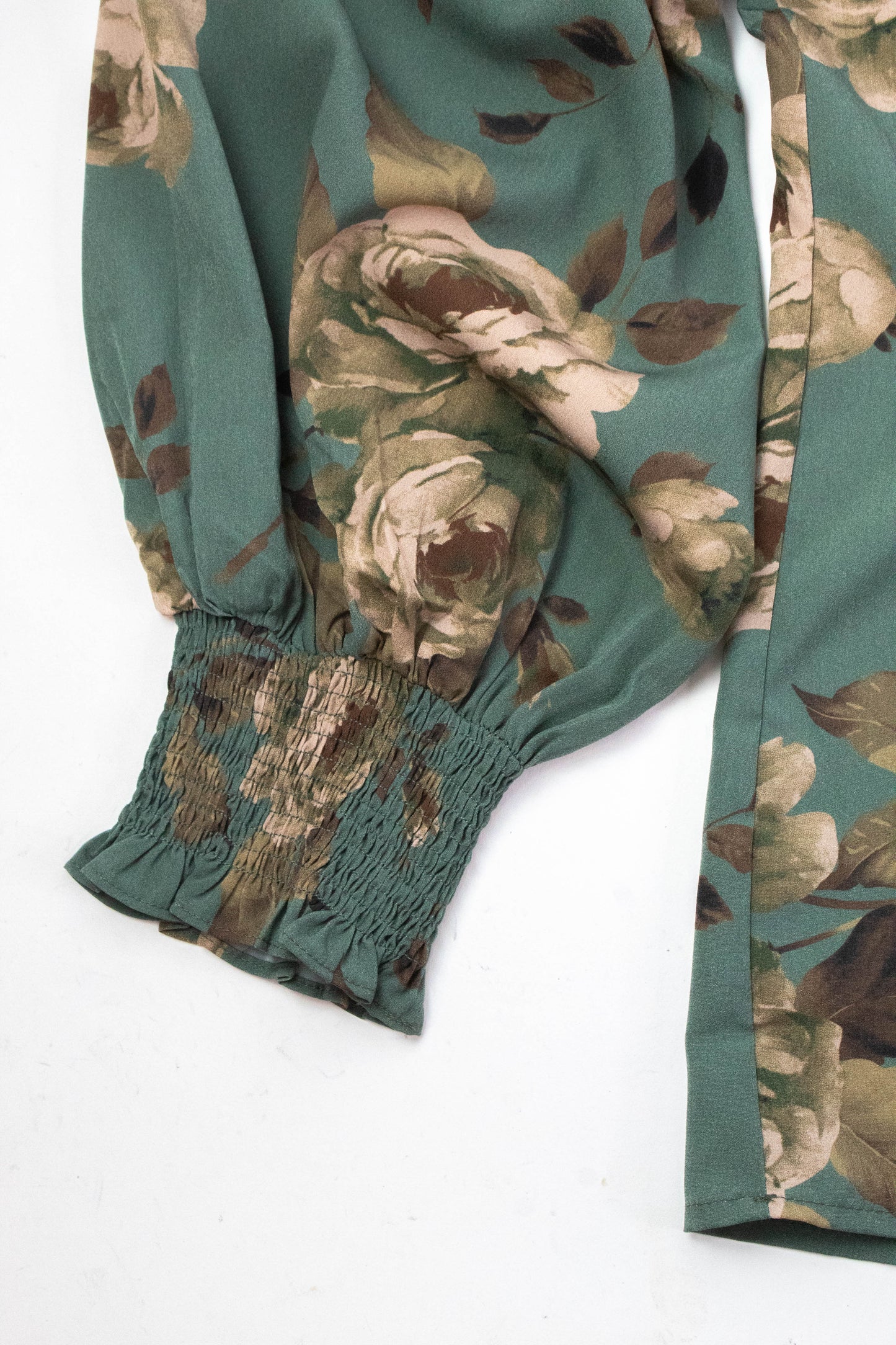  Dora Floral Smocked Detail Blouse, Deep Sage Multi | Extended Sizes