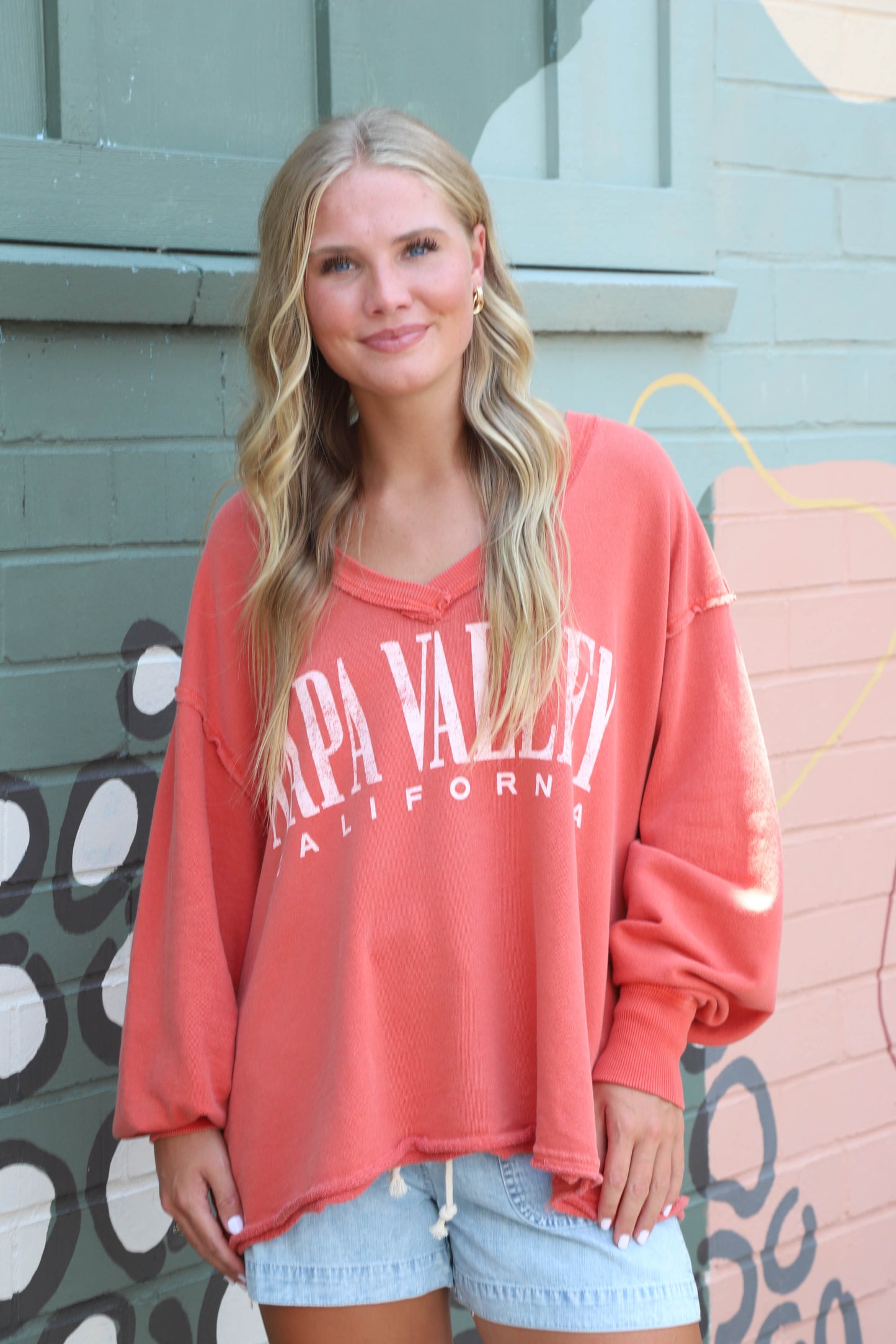  Venice V-Neck Graphic Sweatshirt, Rose Sienna Combo | Free People