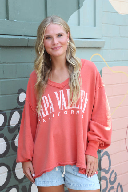 Venice V-Neck Graphic Sweatshirt, Rose Sienna Combo | Free People