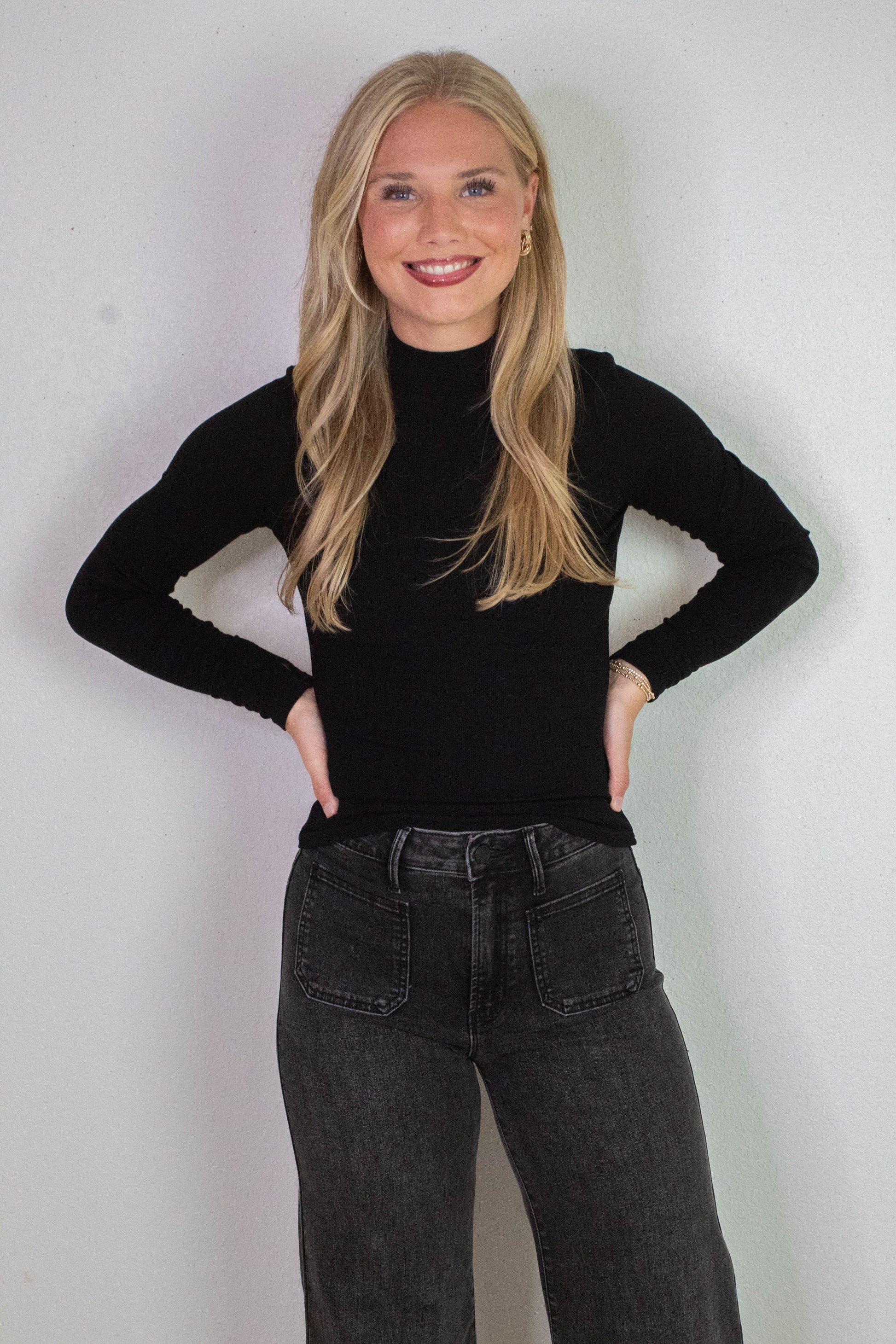  Ronan Mock Neck Top, Black | Sadie & Sage