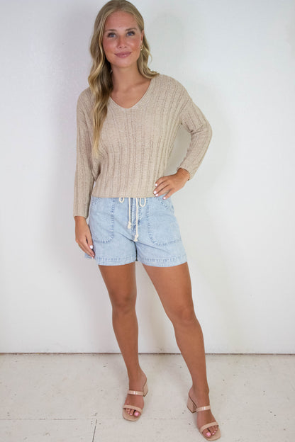  Devon Wide Rib Knit Sweater, Taupe | Sadie & Sage