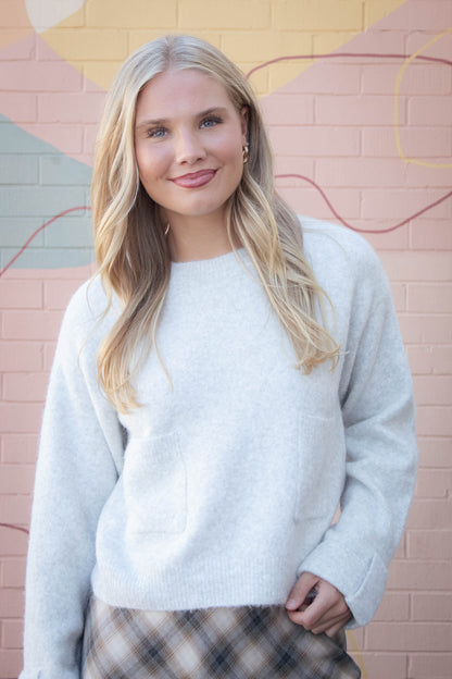  Lila Cuff Detail Pocket Sweater, Heather Grey