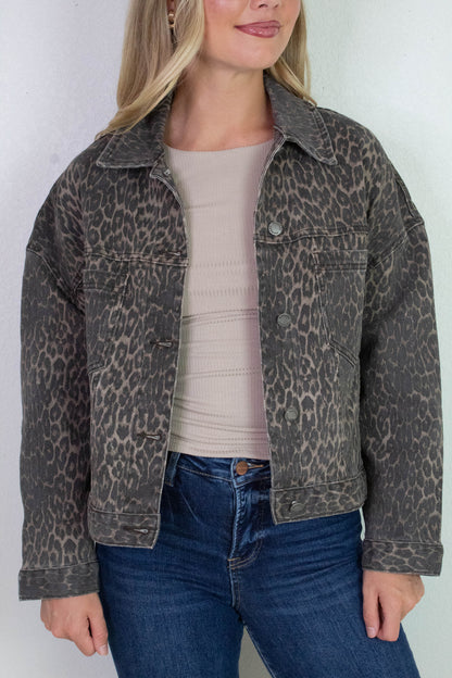  Lorna Leopard Print Denim Jacket, Leopard