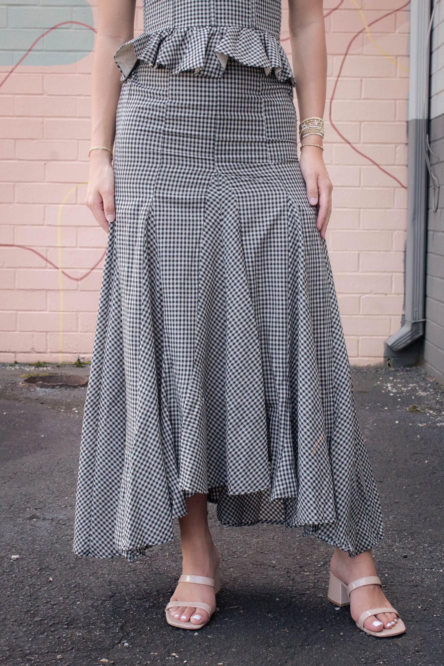  Minerva Checkered Maxi Skirt, Black Taupe